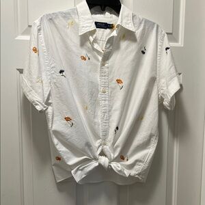 Polo by Ralph Lauren Women’s White Shirt with Colorful Floral Embroidery